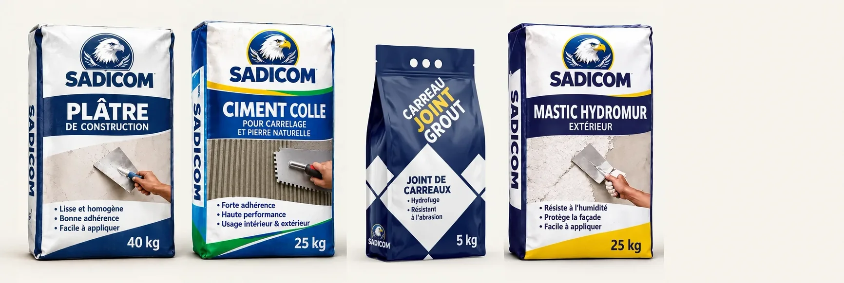 Sac Sadicom de plâtre, 40 kg, packaging issu de la vidéo de gamme